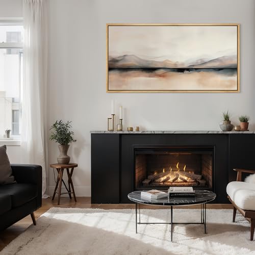 Extra Large Framed Canvas Print Wall Art Abstract Mountain Hues Modern Minimalist Landscape Antique Retro Fine Art Illustrations Decorative Colorful for Bedroom