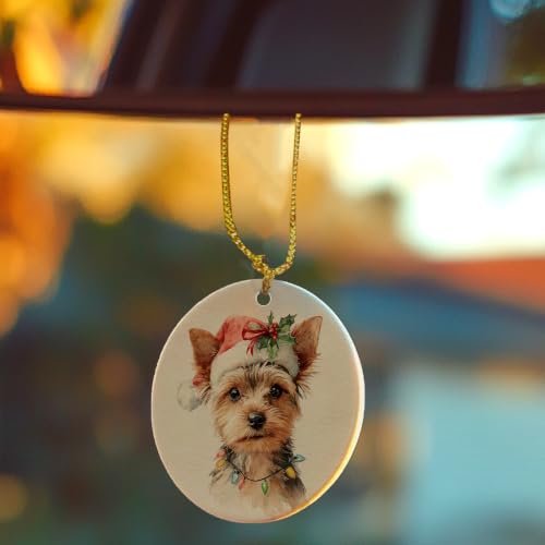 Santa Yorkshire Terrier Christmas Ceramic Ornament