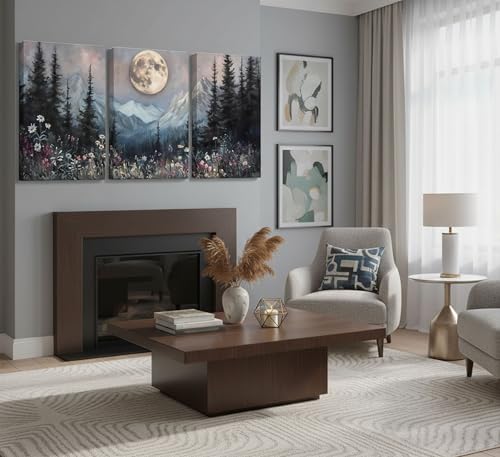 3Pcs Full Moon Forest Canvas Wall Art 12x16in (3 Count)