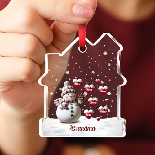 Custom Name Glass Ornament Happy Christmas Snowman House