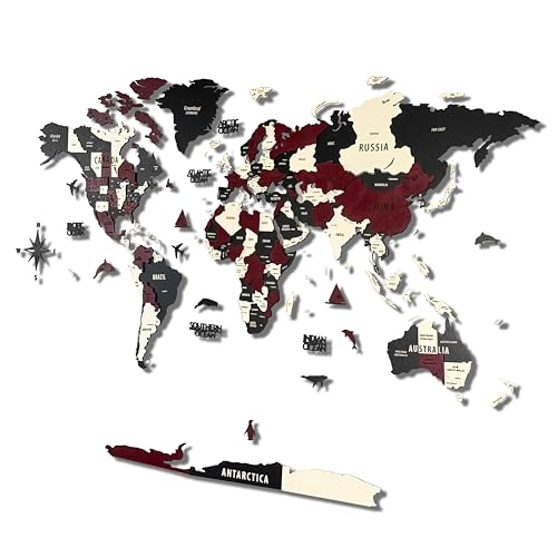 3D Wooden World Map Wall Art