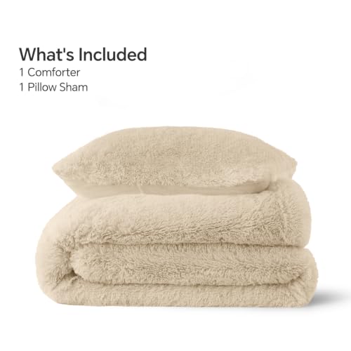 Beige Fluffy Comforter Set Twin