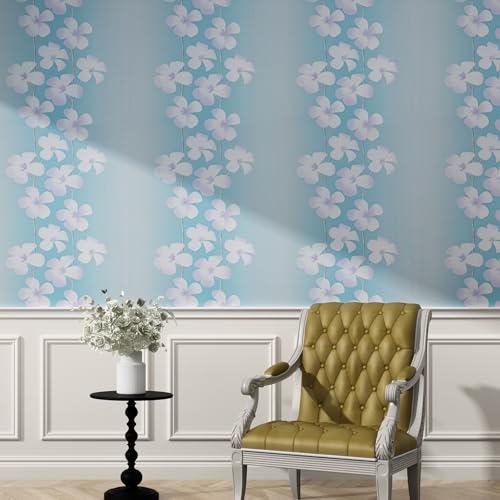 Blue Flora Peel and Stick Wallpaper 20.8"x394" Thick Slight Embossed Linen Textured Wall Paper Self (56.7 Sq Ft)