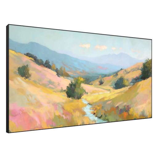 46"x72" Extra Large Framed Wall Art Golden Valley Light Landscape Illustration for Home Living Room Bedroom Decor