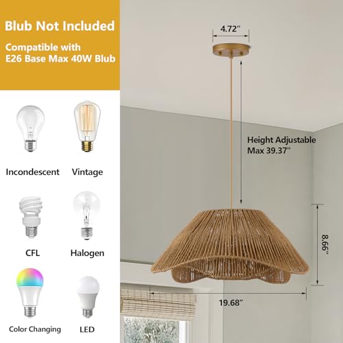 19.68" Large Gold Rattan Pendant Light
