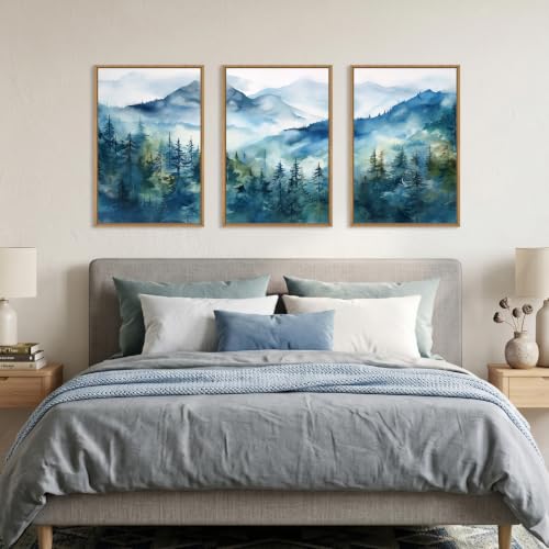 Blue Ridge Mountain Forest Framed Canvas Wall Art Set