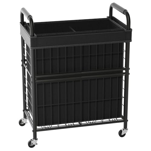 110L Rolling laundry Sorter Hamper Basket 2 Section with Wheels