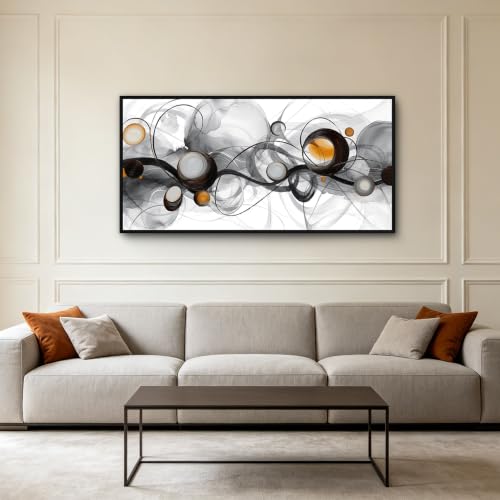 Abstract Wall Art for Living Room Black White Orange Picture 48x24 Inches