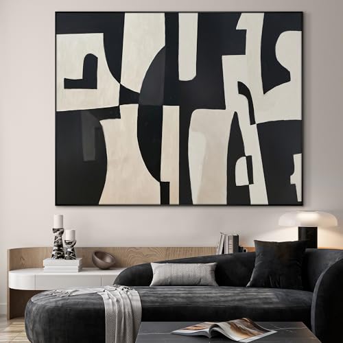 36"x46" Extra Large Framed Wall Art Black and White Abstract Geometric Design