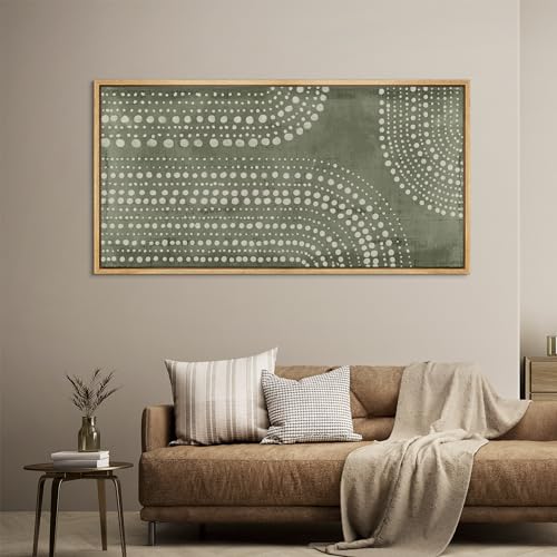 Extra Large Framed Canvas Print Wall Art Abstract Dot Matrix Canvas Art in Olive Tones Antique Retro Fine Art Illustrations Decorative Colorful for Bedroom
