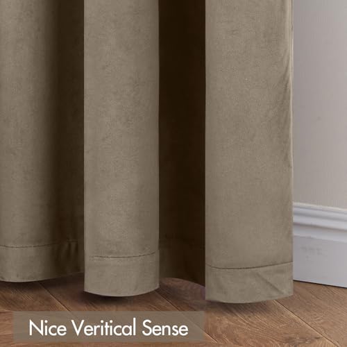 Taupe Blackout Velvet Curtains Drapes 108 Inch Long 52"x108" Bedroom (2 Count)