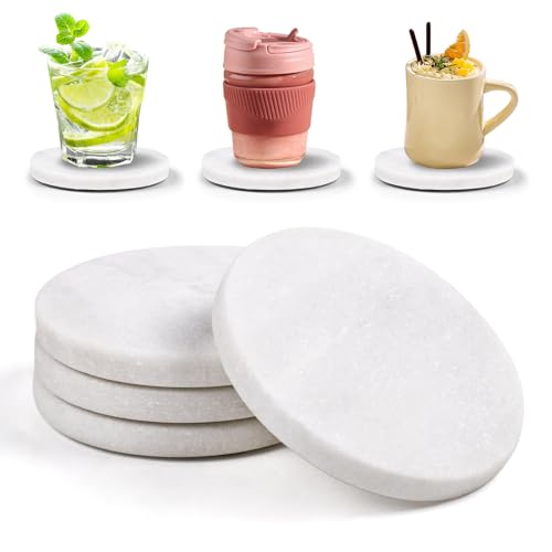 White Marble Coasters Set of 4 with Bling Particles (4 Count)