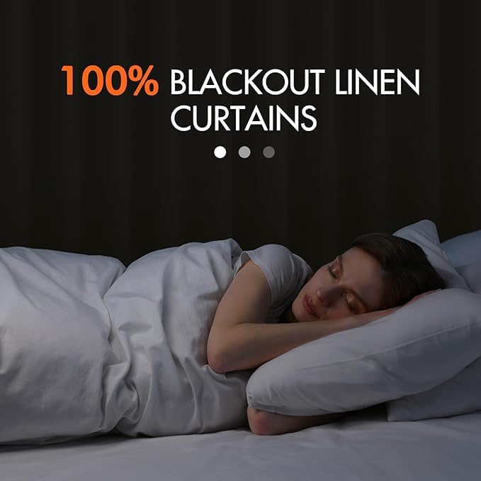 100% Blackout Back Tab Pleat Linen Curtains 50" Wx84 L (2 Count)