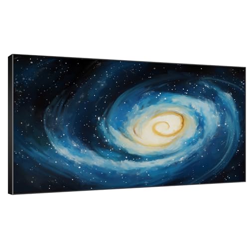 36"x60" Extra Large Framed Wall Art Spiral Galaxy Vivid Blue and Yellow Cosmic Space Illustration for Home Living Room Bedroom Decor