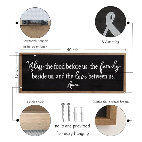 Dining Room Sign Wall Decor Bless the Food Before Us 40"X15" Wood Black