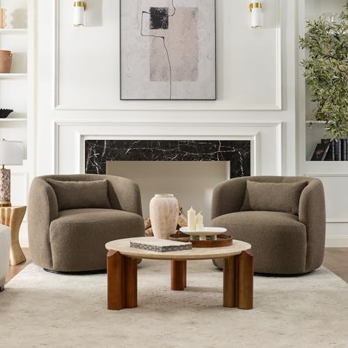 34" W Boucle Swivel Barrel Chairs with Pillow Set of 2