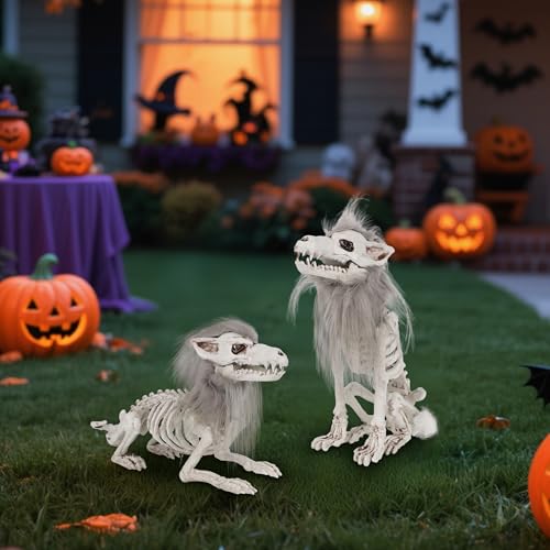 Set of 2 Halloween Skeleton Animals Wolf Skeletons Decor (2 Count)