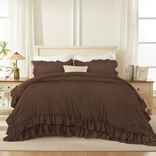 Brown Ruffle Comforter Set Queen Size