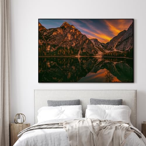 46"x72" Extra Large Framed Wall Art Majestic Mountain Landscape Reflected in Lake at Sunset for Home Living Room Bedroom Decor