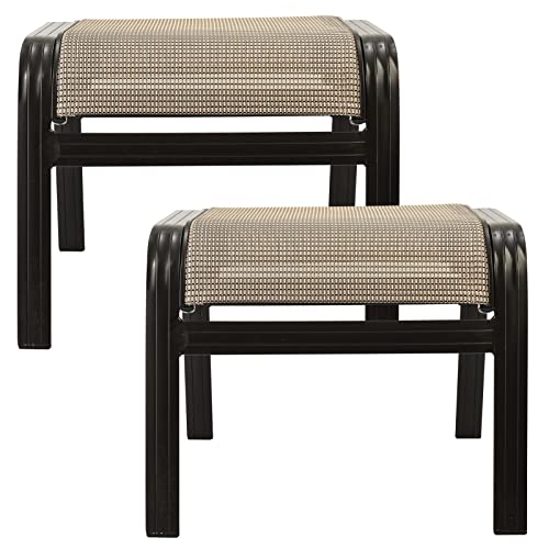Outdoor Patio Ottoman Seat Textilene Portable Metal Footstool Portable Footrest Patio Chairs 2 Set Beige (2 Count)