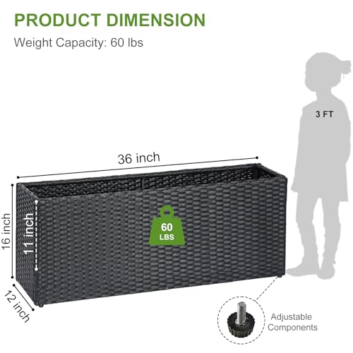 Large Rectangular Block Planter Box Handmade Wicker Tall Planters for Outdoor Plants with Removable Liners Modern Planter for Indoor Outdoor Patio Deck