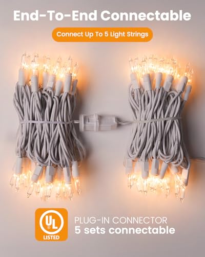 Clear Christmas String Lights 100 Count 26.5 Feet Incandescent Bulb Mini Lights for Indoor Xmas Tree Garland Birthday Wedding Party Festival Decoration (53 Foot)