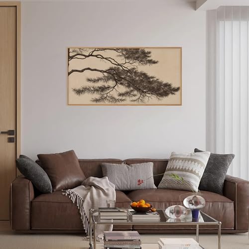 Large Vintage Pine Tree Branch Framed Canvas Wall Art