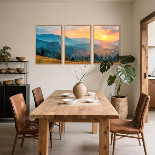3 Pcs Mountain Sunset Framed Canvas Wall Art 16x24 Inch
