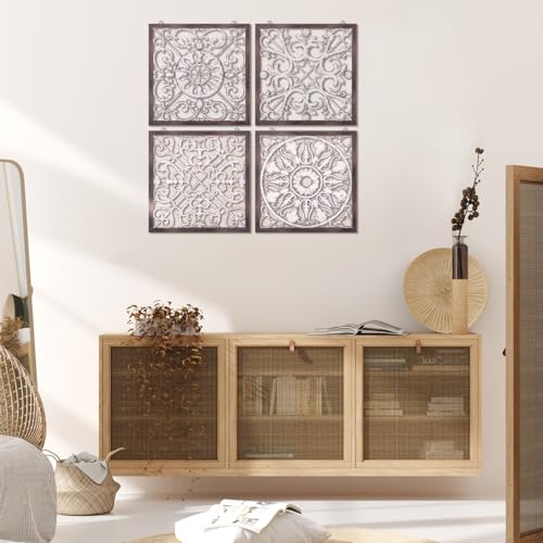 4 Pcs Wood Art Wall Decor Farmhouse Decorative Wood Panels Modern Wall Decor for Living Room Home Kitchen Dining Room (4 Count)