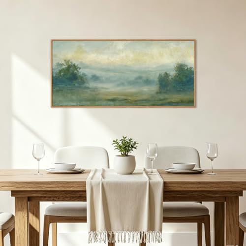 Green Abstract Minimalist Framed Canvas Wall Art