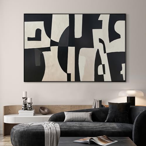 46"x72" Extra Large Framed Wall Art Black and White Abstract Geometric Design