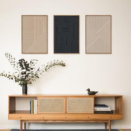 Large Abstract Textured Line Framed Canvas Wall Art