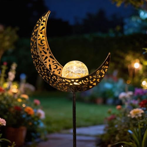 Moon Solar Lights Garden Outdoor Decor Waterproof Metal Solar Stakes Lights for Patio Yard Walkway Lawn Patio Mothers Garden Gifts Mom Wife Grandma