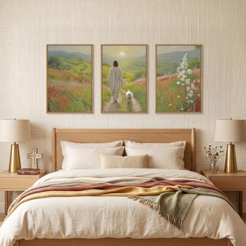 Large Jesus and Lamb Christian Framed Canvas Wall Art
