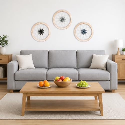 3 Piece Round Farmhouse Wall Decor with 6 Piece Interchangeable Flowers 12'' Medallion Wood & Metal Rustic Wall Art for Living Room Bedroom Kitchen Bathroom Dining Room Home Decorations (3 Count)