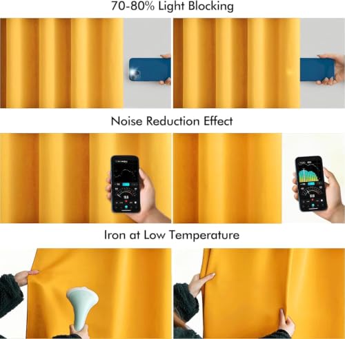 Yellow Back Tab Blackout Curtains 52x96 Inch Long 2 Panels Set (2 Count)