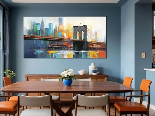 Cityscape Wall Art New York City Canvas for Living Room Painting Brooklyn Bridge Manhattan Bedroom Wall Art for Men Modern Picture Artwork Framed Home Office Wall Decor