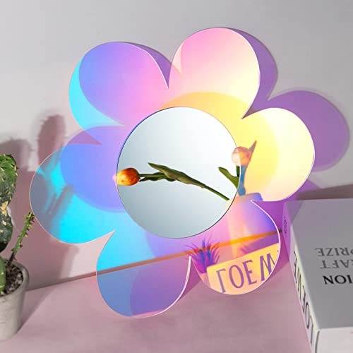 Irregular Wall Mirror Wavy Acrylic Rainbow Mirror Room Decor Aesthetic Mirrors Amorphic Vanity Retro Mirrors for Bedroom Living Room Bathroom Entryway Wall Decor