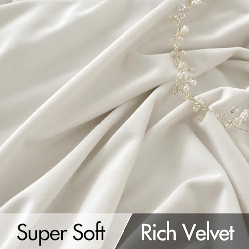 Ivory White Velvet Pinch Pleat Blackout Curtains W52 X L90 Inches (2 Count)