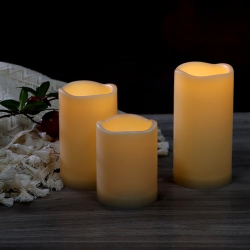 Outdoor Battery Operated Flameless LED Pillar Candles Remote Timer 3 Pack (2 Count)