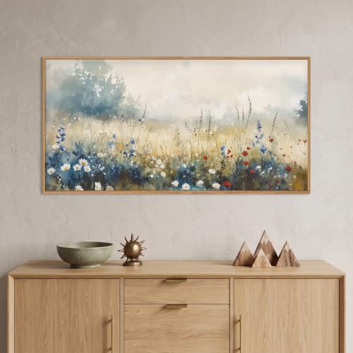 Neutral Pastoral Wildflower Framed Canvas Wall Art Set