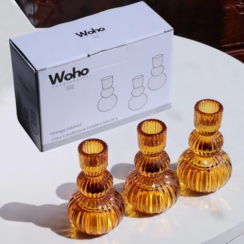 Amber Candlestick Holders Set of 6 4.3" H for Thanksgiving (6 Count)