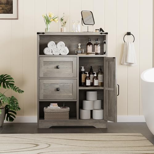 Farmhouse Buffet Sideboard Cabinet with 2 Drawers and Open Shelf