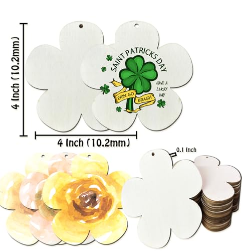 FCECOR 100PCS 4" Wooden Flowers for Crafts (100 Count)