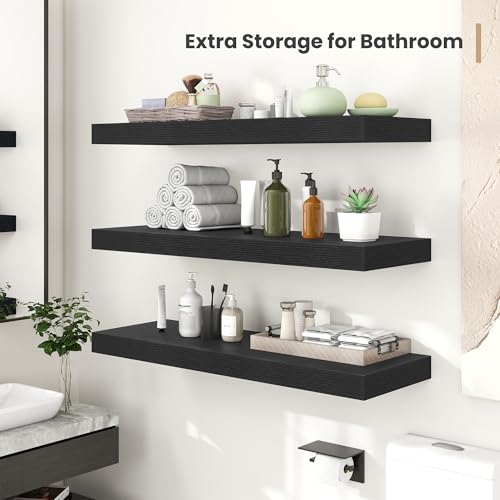 16 x 12 Deep Floating Shelves Wall Mounted Set of 2 Black (2 Count)