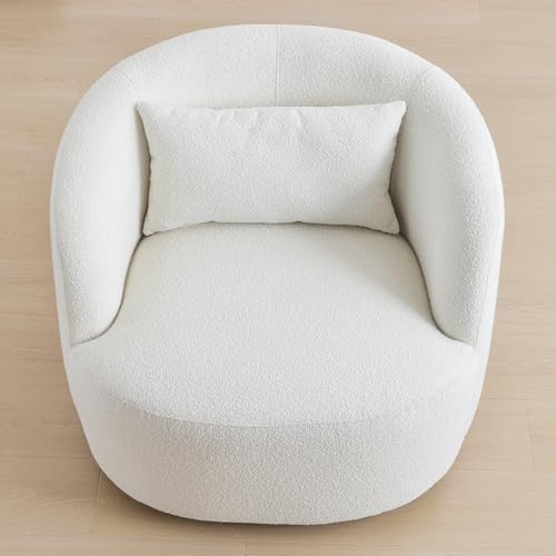 34" W Sherpa Swivel Barrel Accent Chair with Pillow