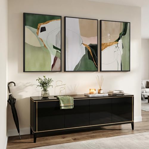 Large Framed Sage Green Abstract Wall Art for Living Room (3 Count)