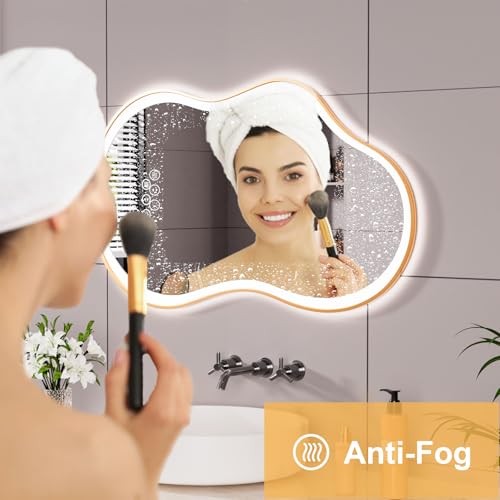 26''x46'' Irregular LED Bathroom Mirror with Lights & Gold Frame