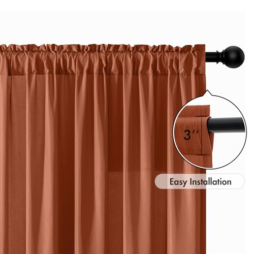 Terracotta Fall Privacy Sheer Curtains 2 Panels 42W x 96L (2 Count)