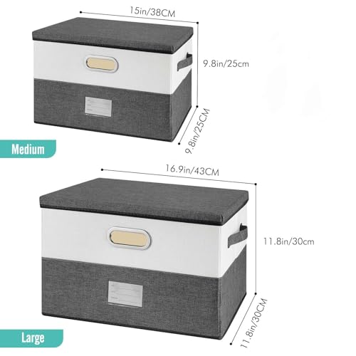 Large Linen Fabric Foldable Storage Bins with Removable Lid and Handles